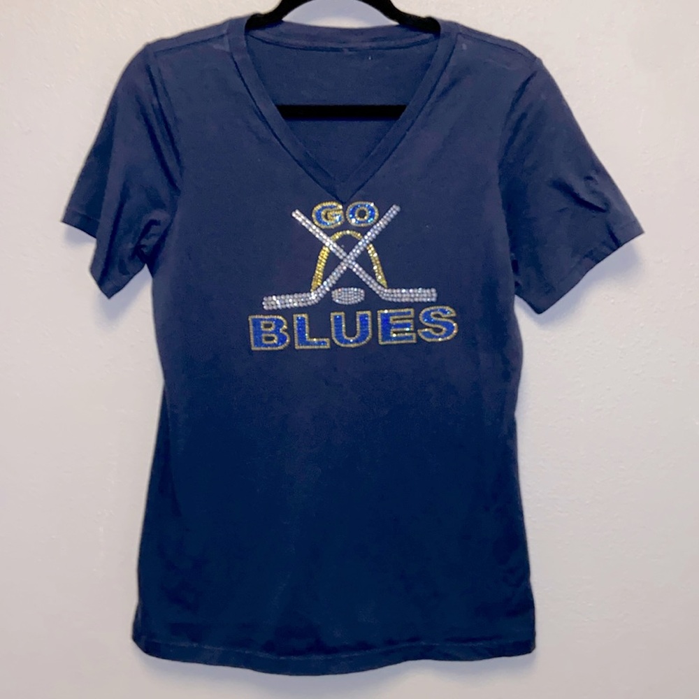 NHL  Blue Embellished St. Louis Blues V-neck T-shirt 3307